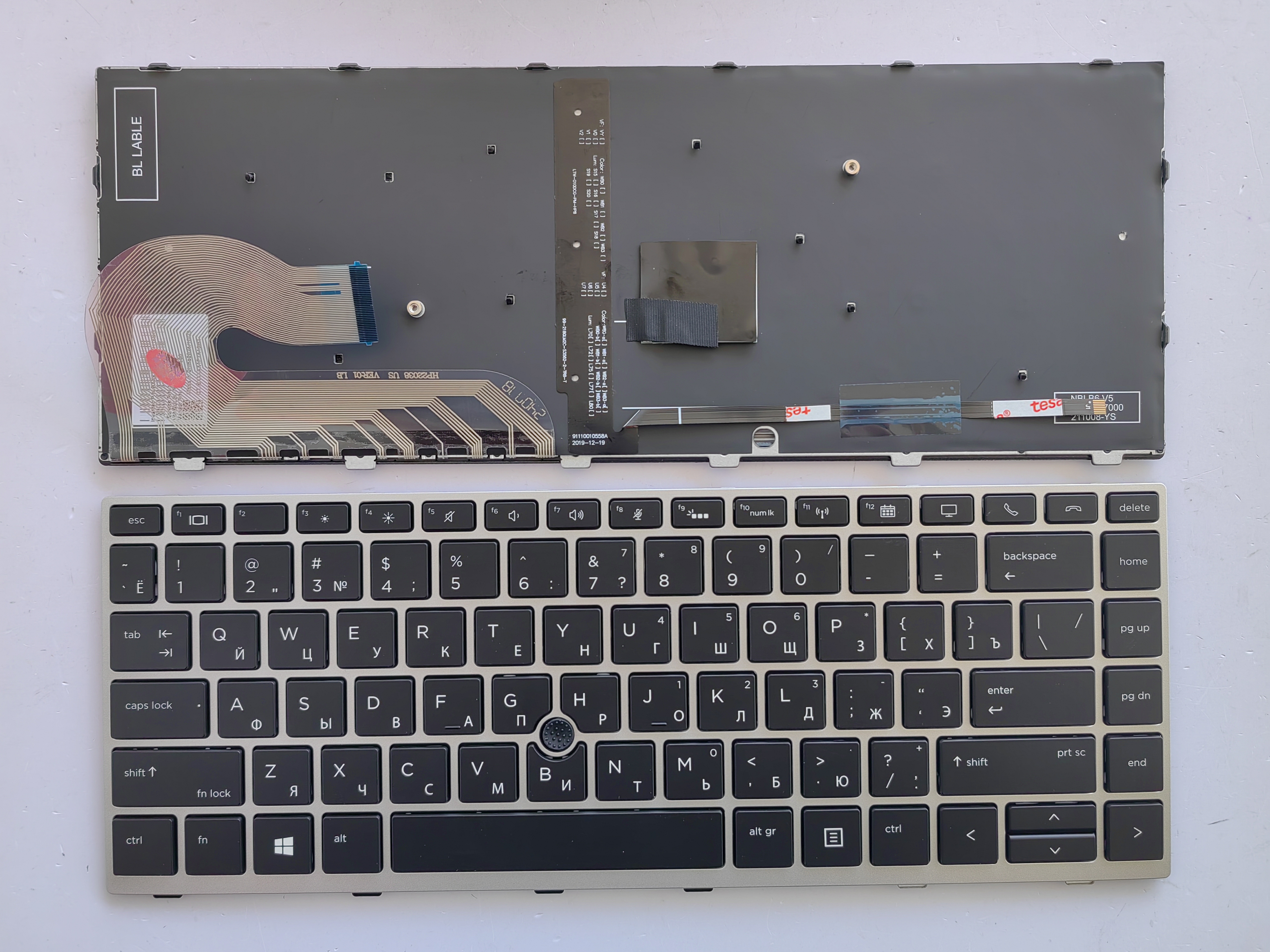 Picture of New Replacement Laptop Keyboard For HP 840G5/840G6 SILVER FRAME BLACK With Point Backlit (OEM) RU Layout